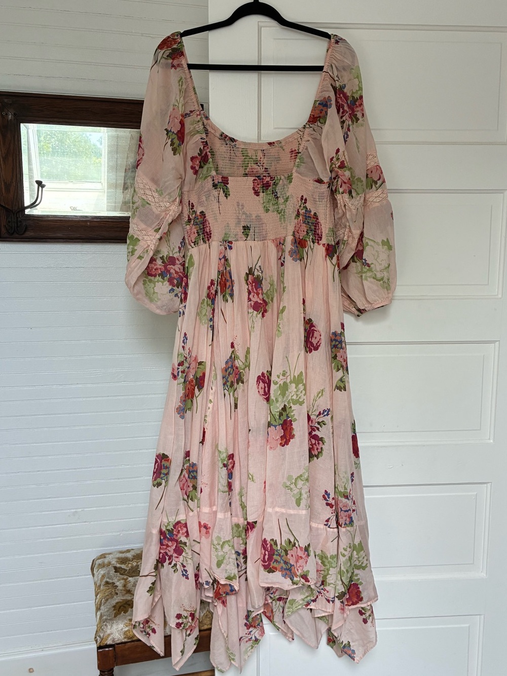Free People 100% Cotton Tea Morning Pink Floral Smocked Maxi Dress - Picture 3 of 8